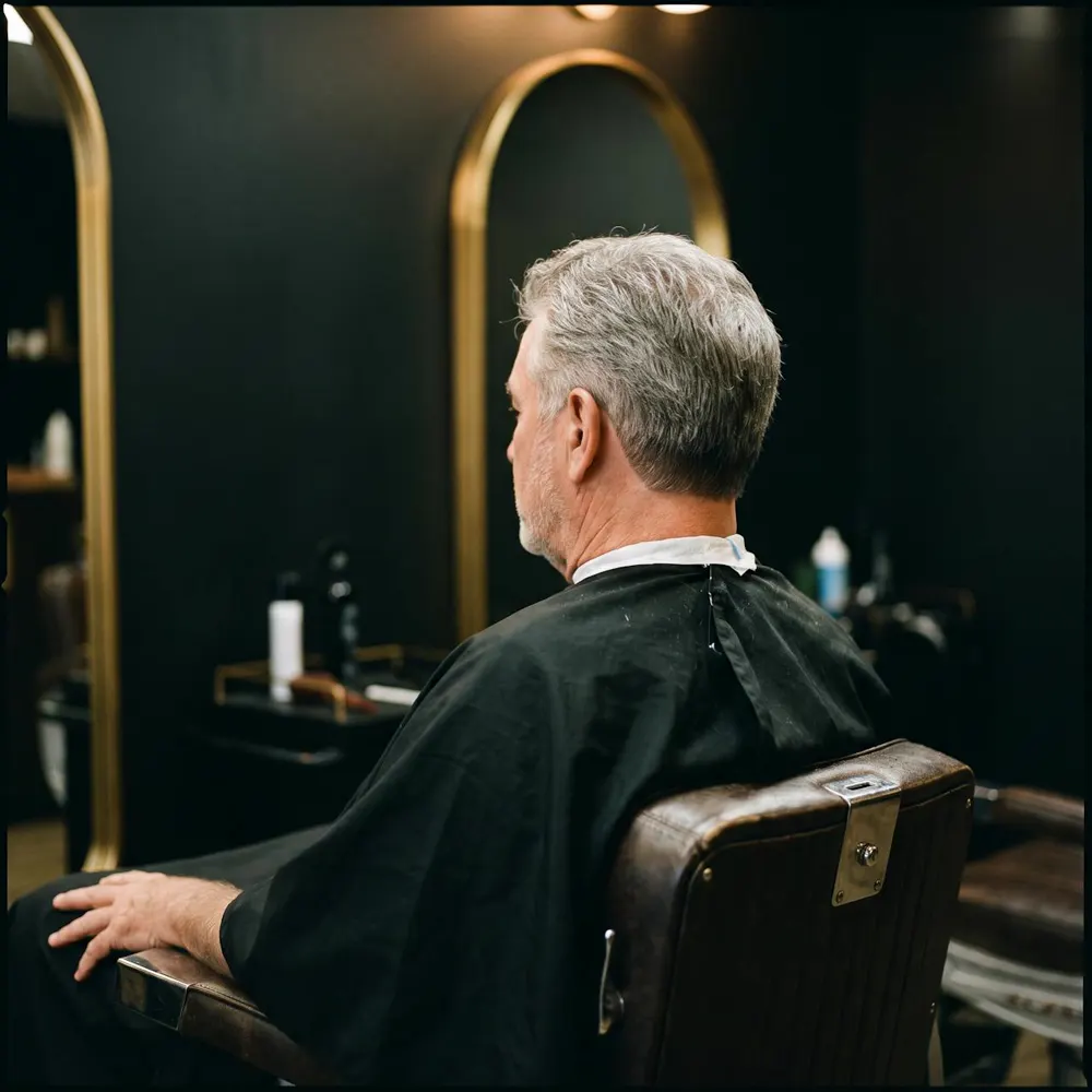 An older man's grey short back and sides, from behind